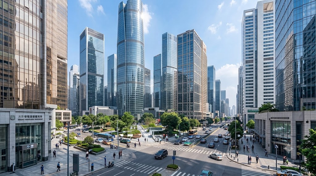 High-end international financial district corporate environment